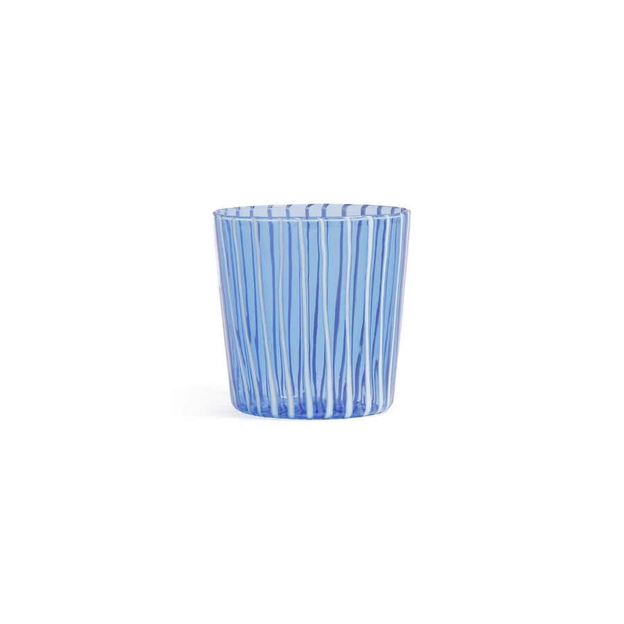 Marina White Stripe Glass Tumbler - Blue