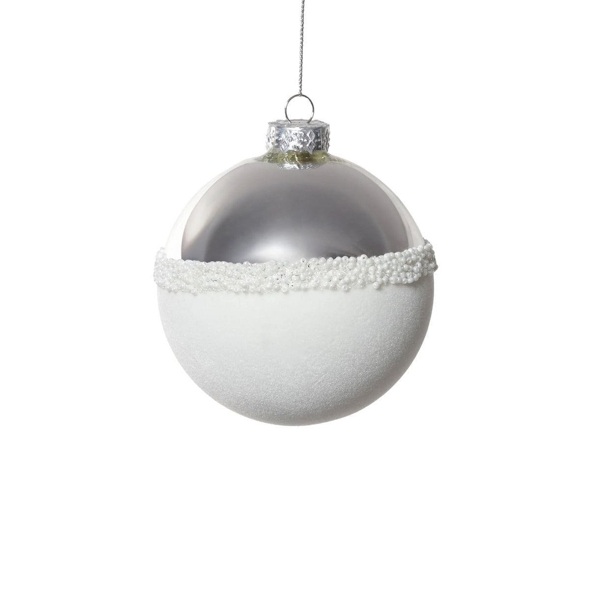 Silver and White Ball Glass Ornament, 4"