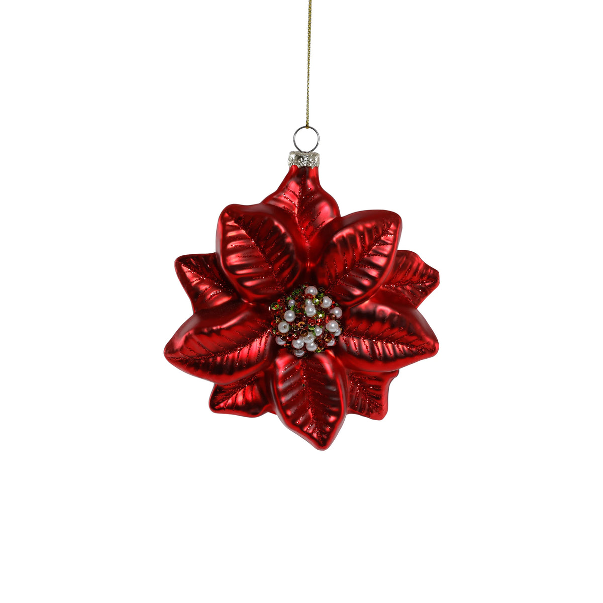 Red Poinsettia Glass Ornament