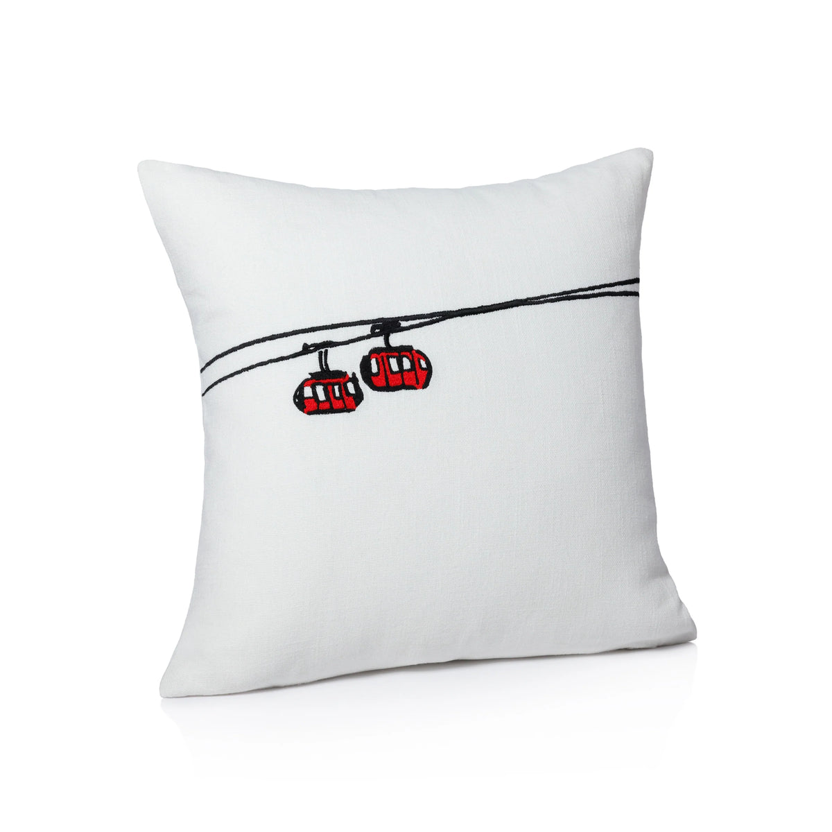 Ski Mountain Cotton Embroidered Throw Pillow Gondola