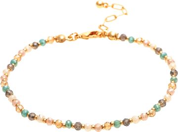 Gold Light Metal Glass Bead Anklet