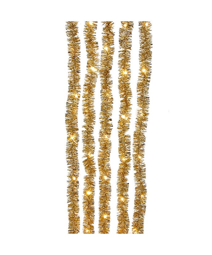 6.5'100L Champagne Iridescent Tinsel with Warm White Superbright LED Light