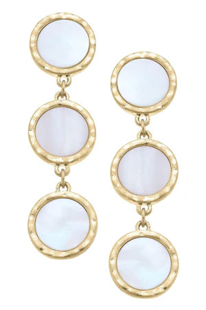 Bethany Mother of Pearl Linked Disc Earrings in Worn Gold