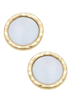 Bethany Mother of Pearl Disc Stud Earrings in Worn Gold