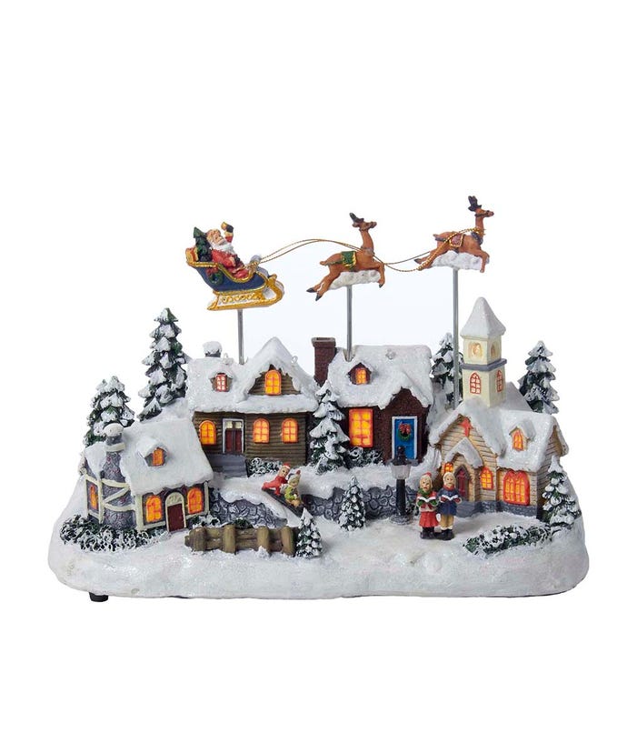 12" Battery Operated LED Musical Village with Santa and Deer