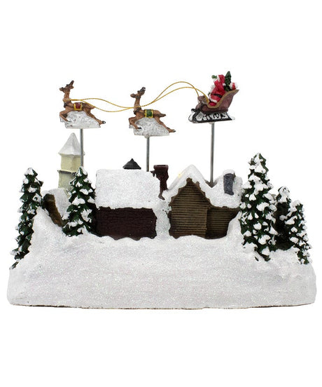 12" Battery Operated LED Musical Village with Santa and Deer