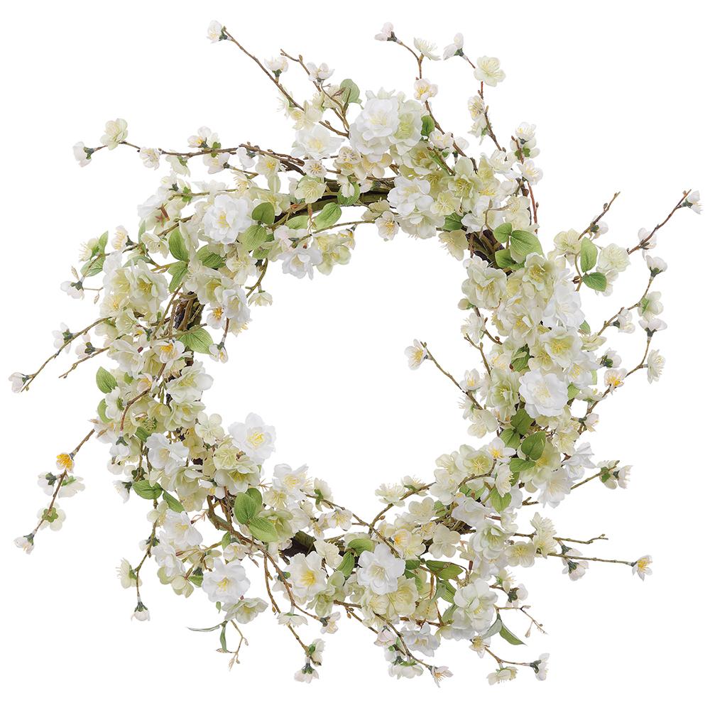 24" Cherry Blossom Wreath Cream Green