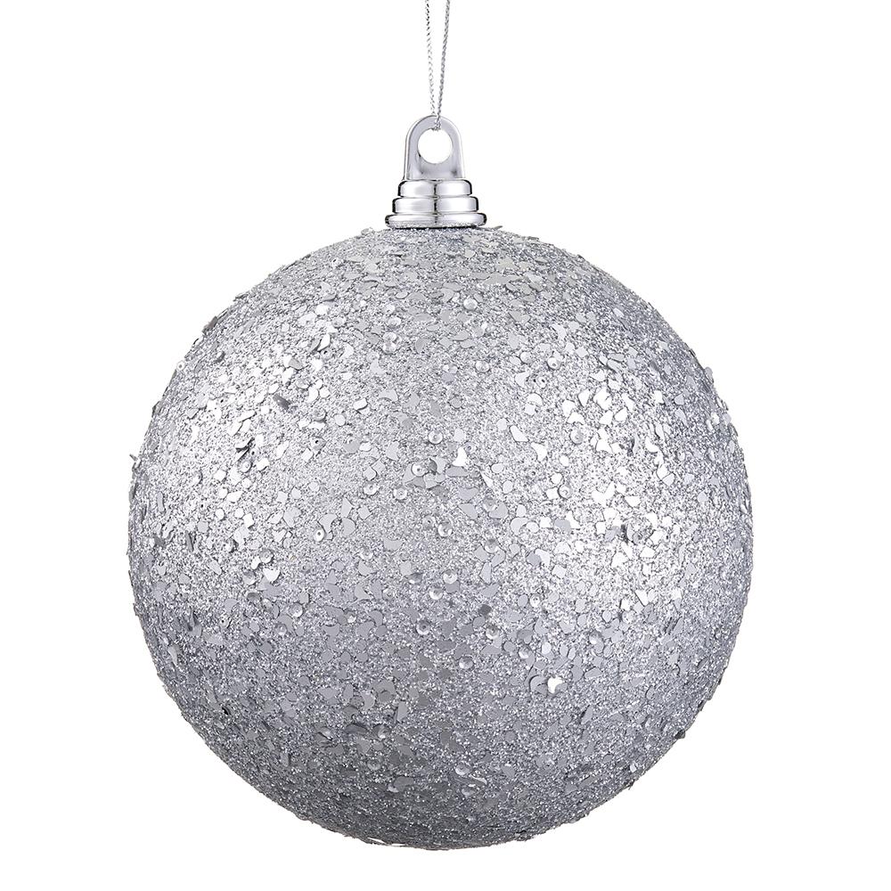 8"Glitt.Plastic Ball Ornament - Silver