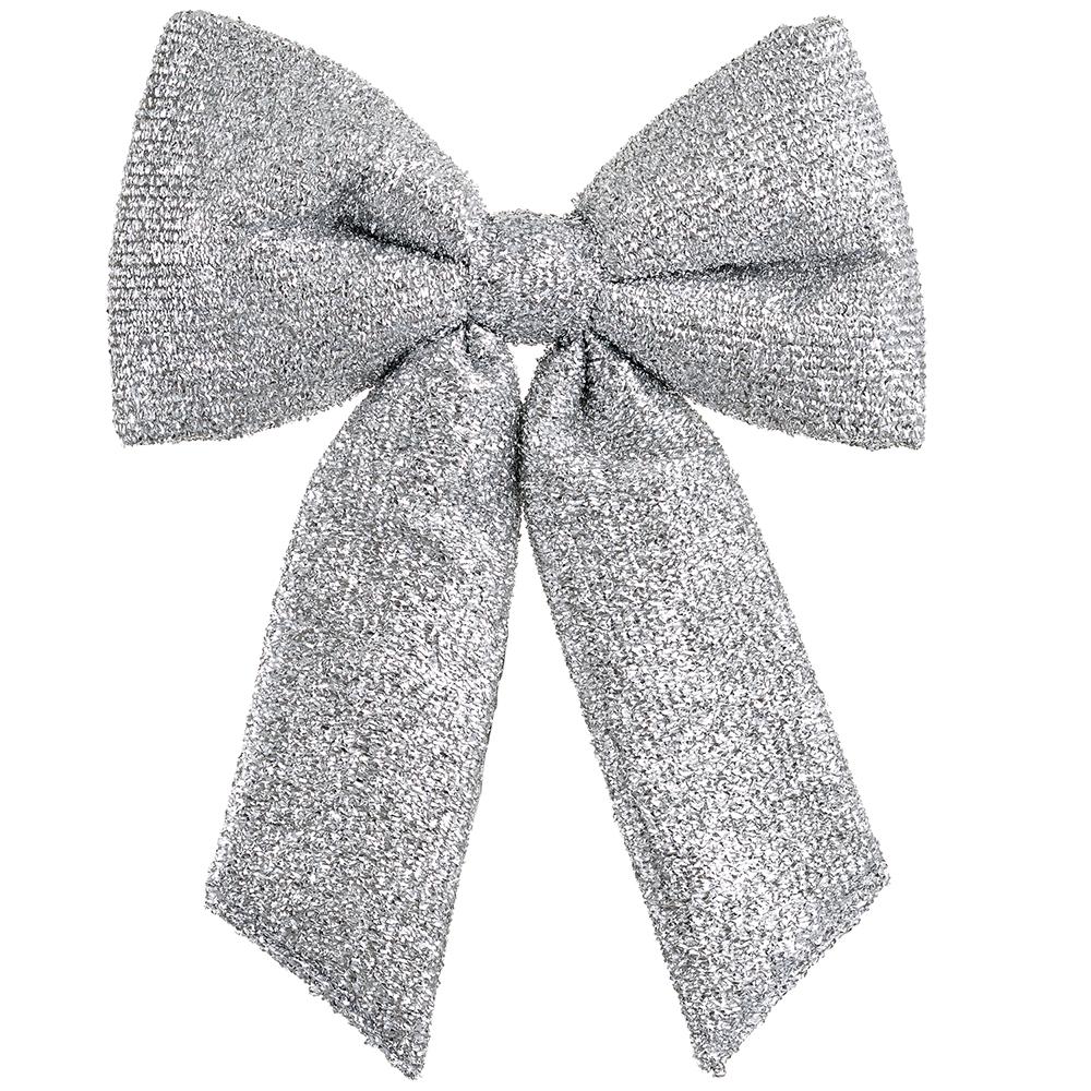 15"Lx12"W Metallic Bow W/Clip - Silver