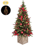 54" Pine Tree in Planter with Berries + Balls - Lit
