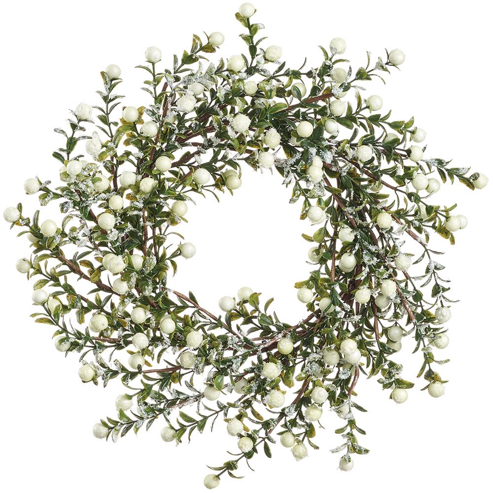 14"  Snowed  Berry Wreath  - White