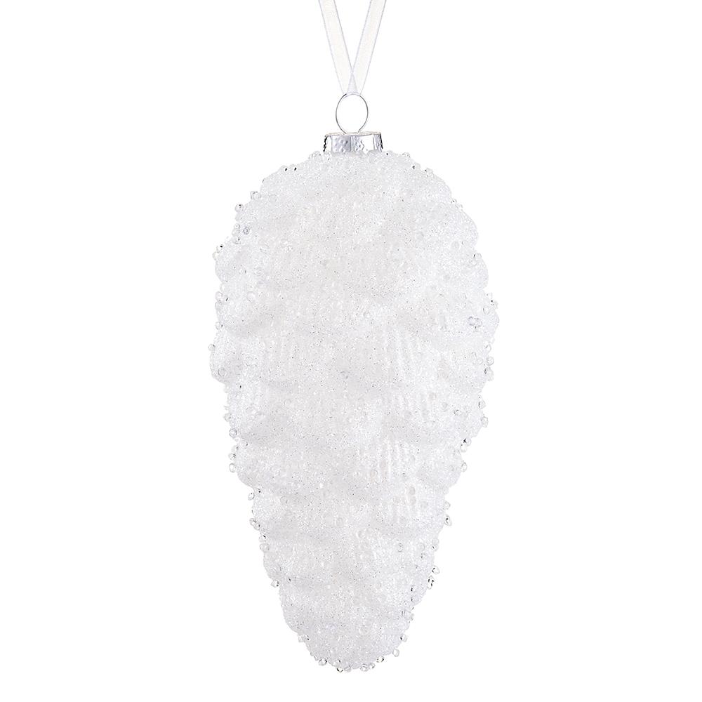 7"Beaded Glass Pine Cone Orna. - White