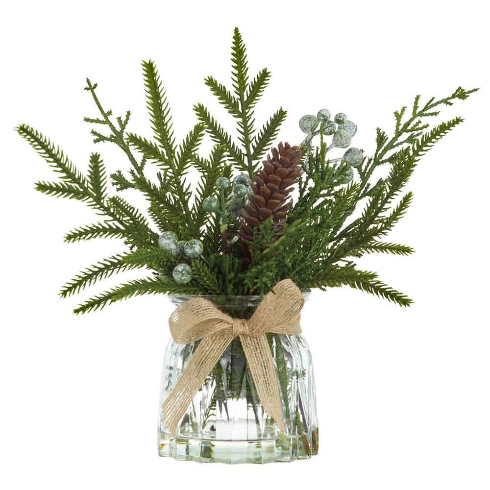 11" Cone + Berry Pine Glass Vase