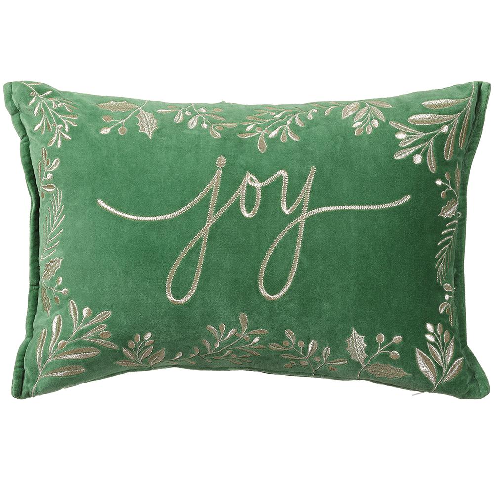14W20" L Joy Embroidered Pillow - Green + Gold