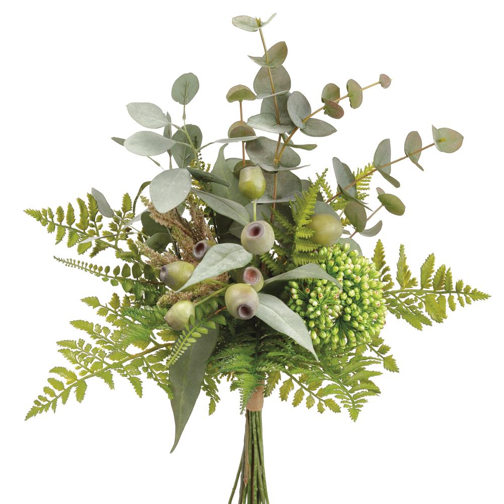 21" Eucalyptus/Sedum/Fern Bouquet Green