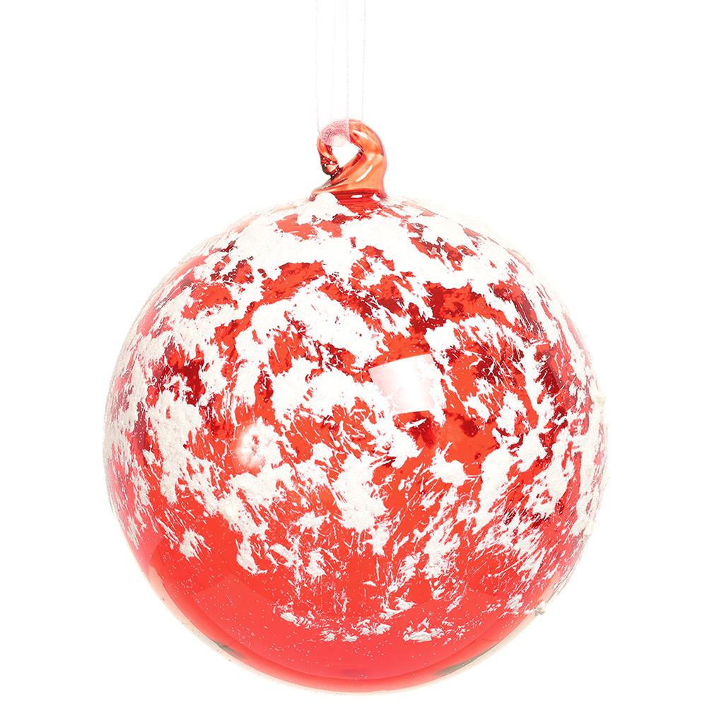 4" Snowed Glass  Ball Ornament