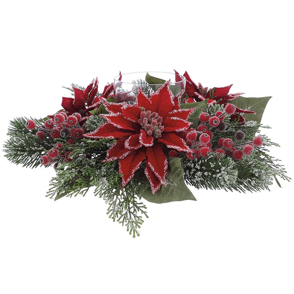 6H16" D Poinsettia + Berry + Pine