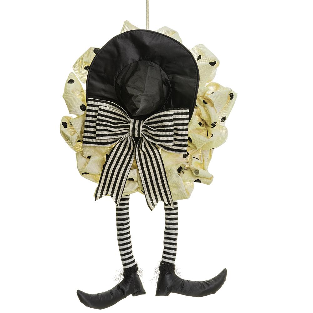 32" Witch's Legs Burlap Wreath - Black Beige