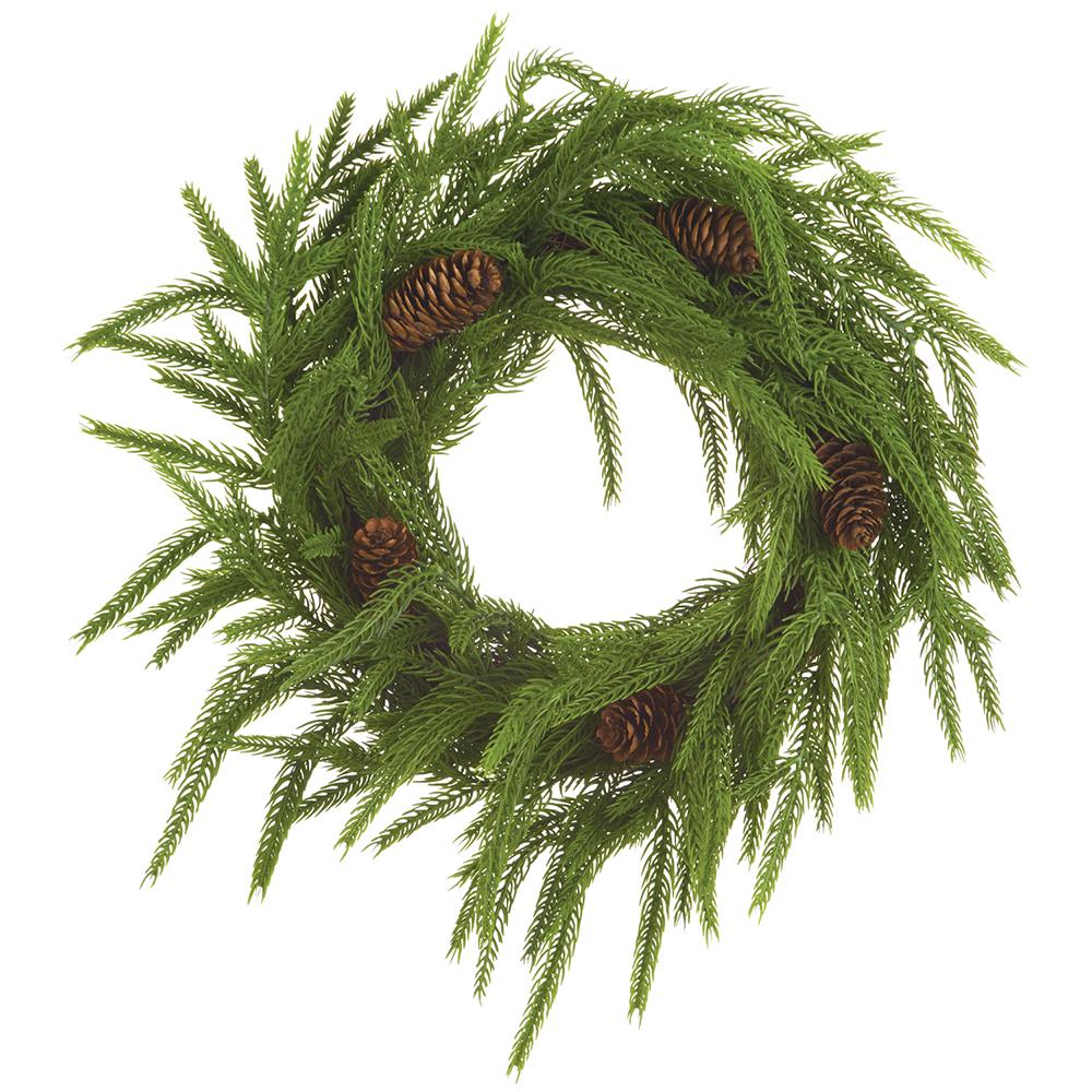 12" Green + Brown Wreath with Cones