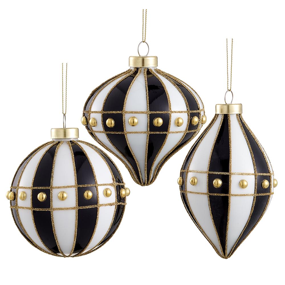 4-5" Beaded Ornament - Black + White