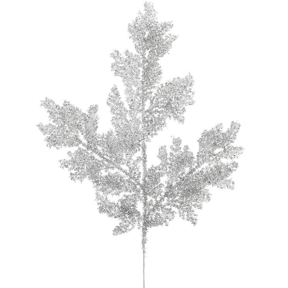 22"Glittered Lace Fern Spray - Silver