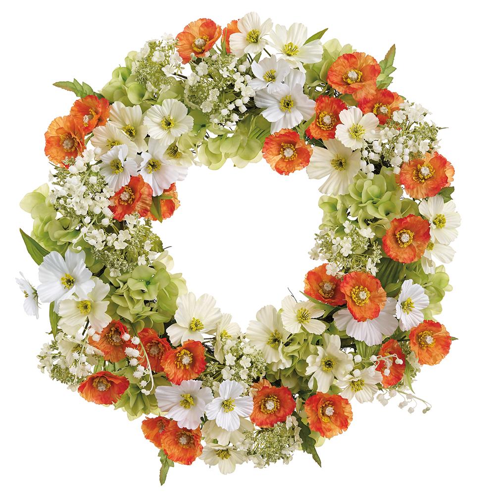 24"Poppy + Cosmos + Snowbal Wreath