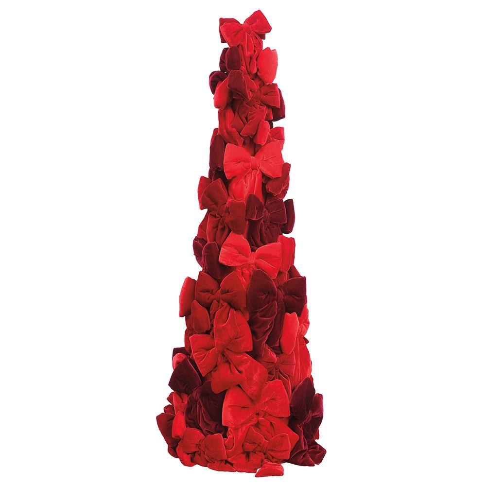 47"   Velvet Bow Cone Topiary - Red