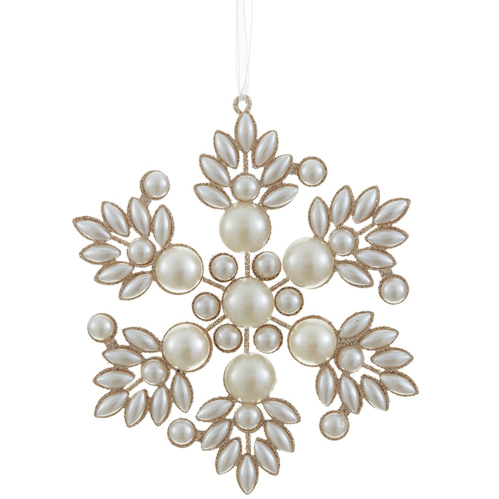5.5"Glit Pearl Snowflake Orna - Gold Pearl