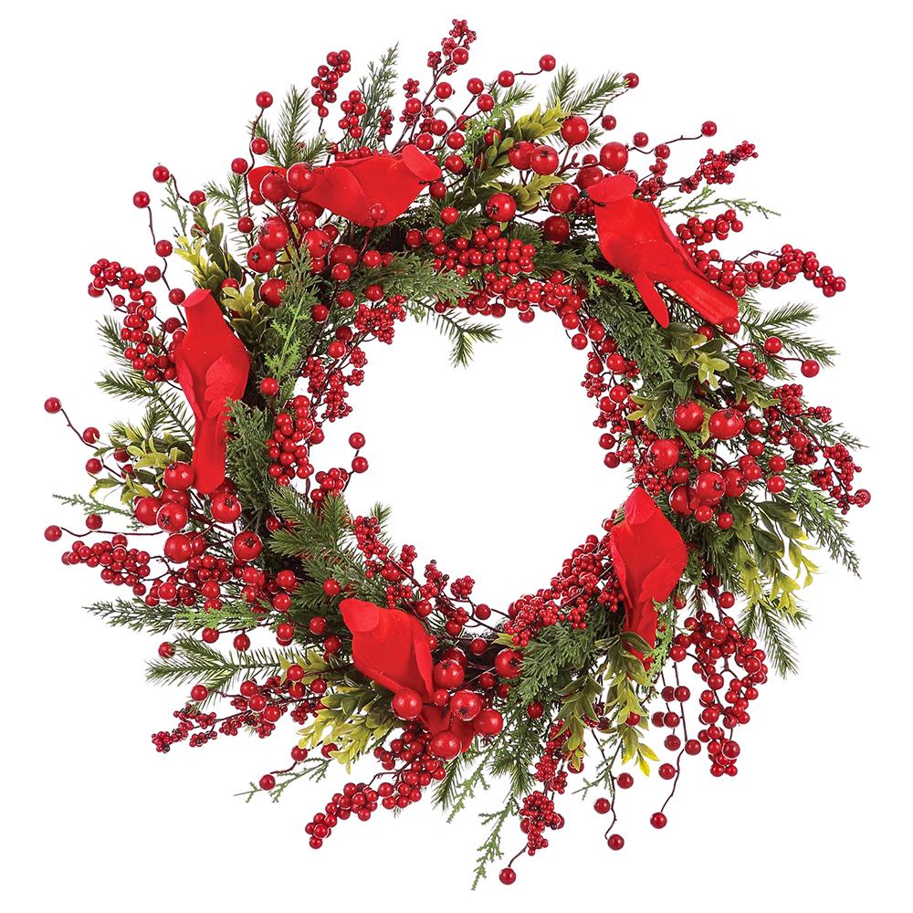 24" Cardinal Berry + Pine Wreath