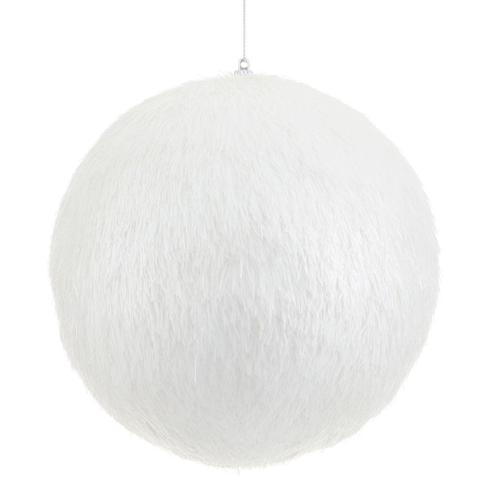 8"  Tinsel Ball Ornament   - White