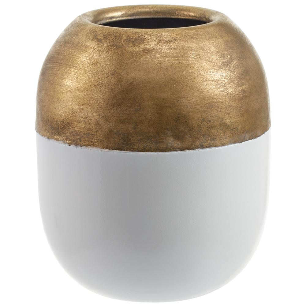8.5" Metal Pot - Gold & White