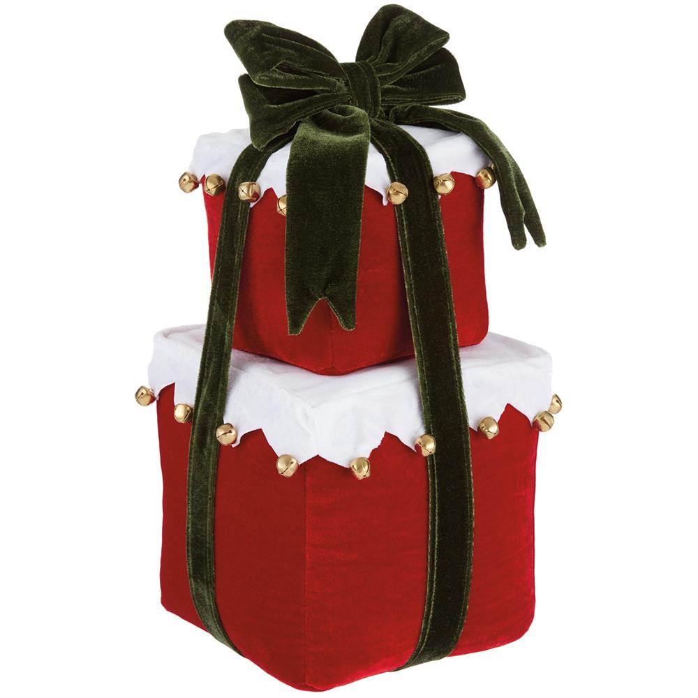 13" Velvet Gift Box Stack - Red + White