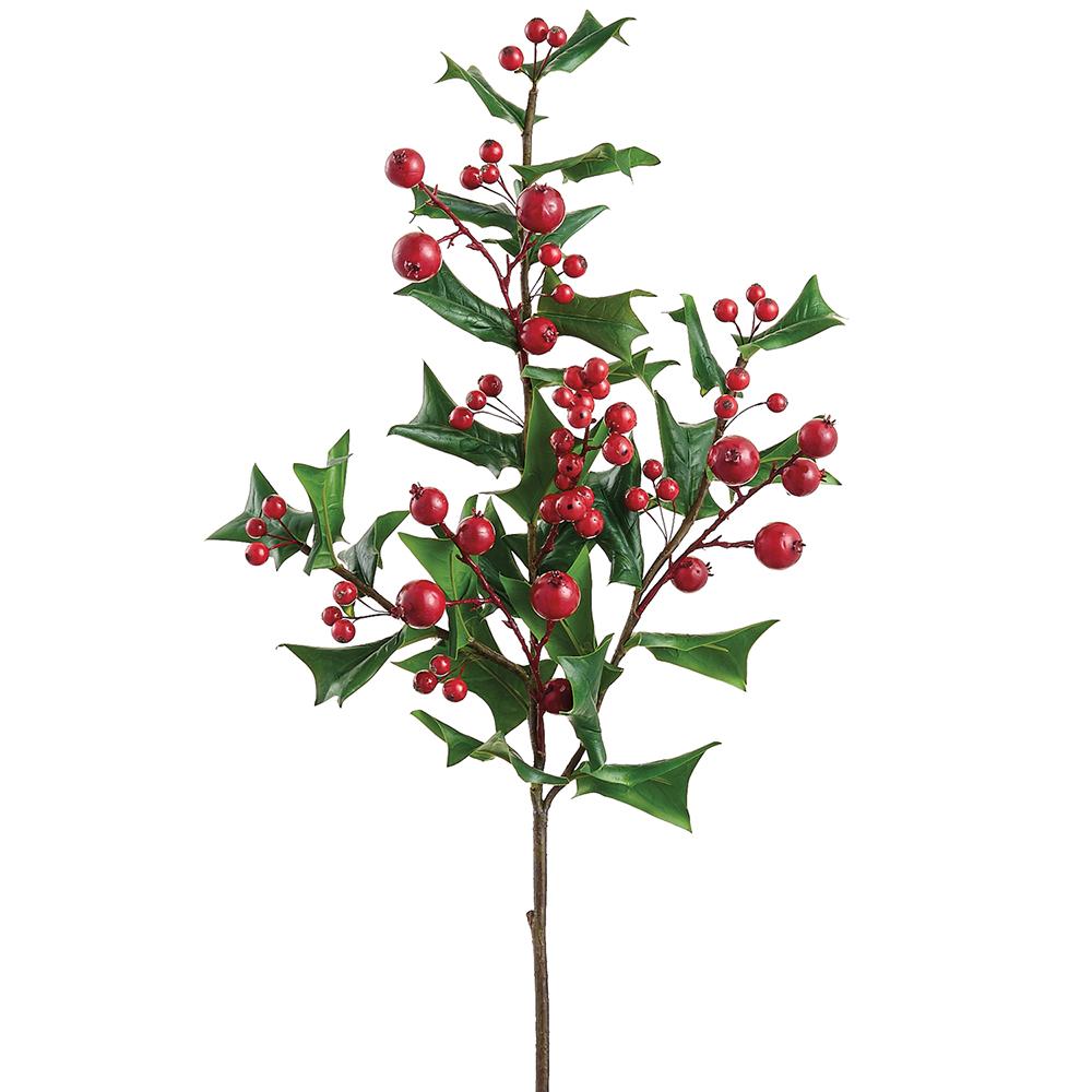 30"Holly Spray With Berry - Red Green