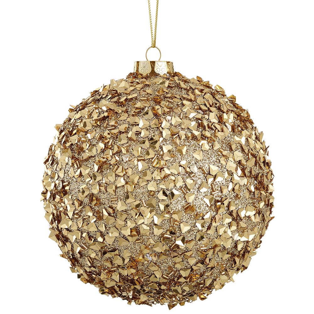 6" Glitter Beaded ball Ornament - Gold