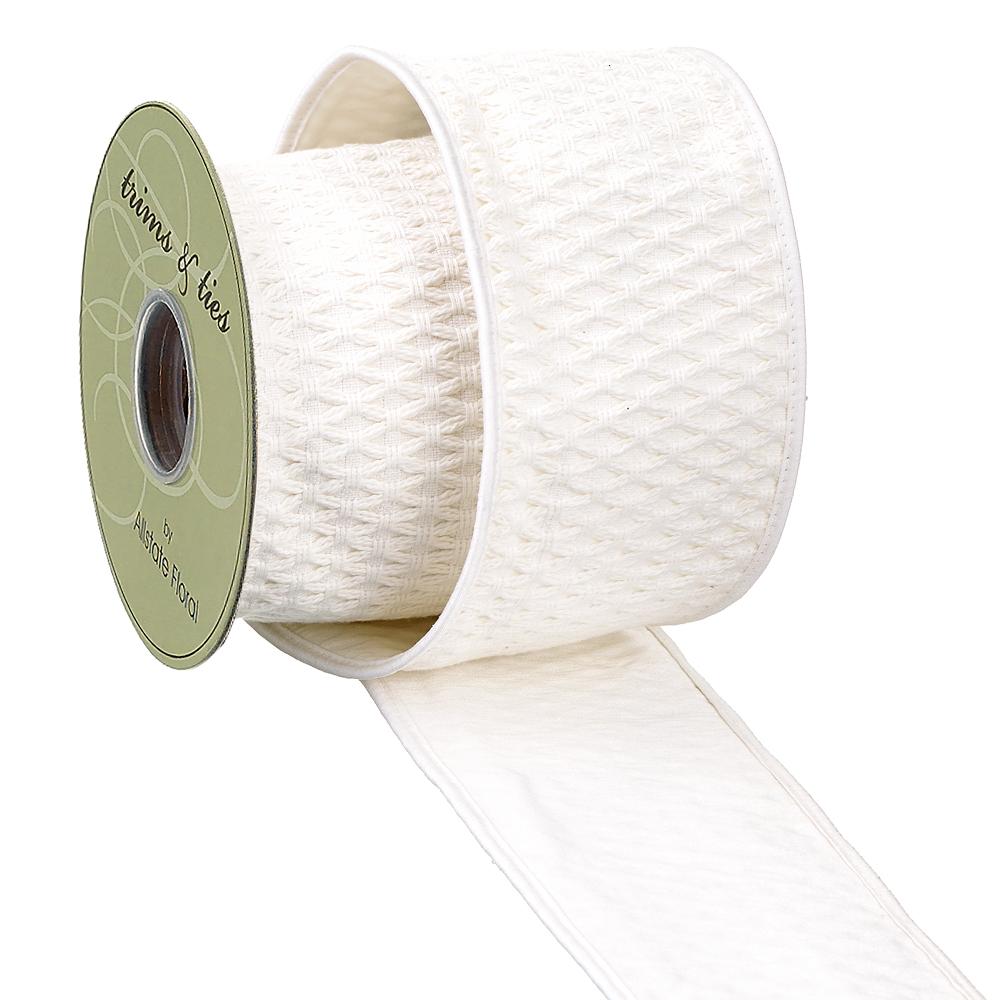 4" WX5YD Waffle Weave Ribbon - Cream