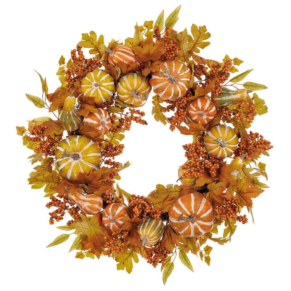 30"Pumpkin/Berry/Maple Wreath - Orange Green