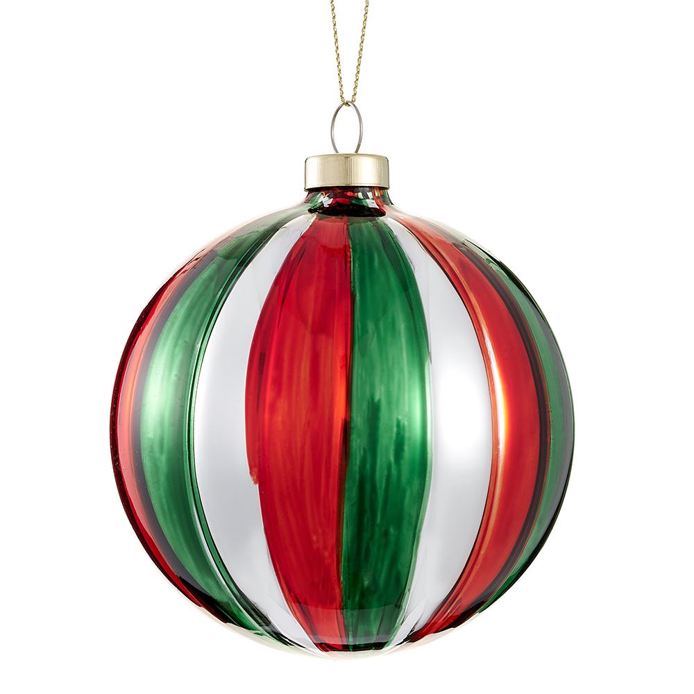 4" Glass  Ball Ornament   - Red + Green