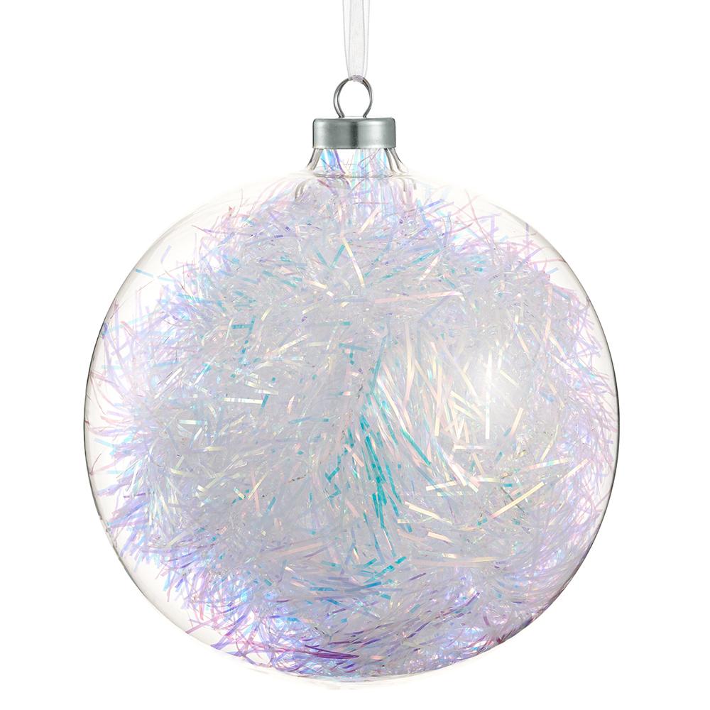 6" Glass  Ball Ornament  with Tinsel