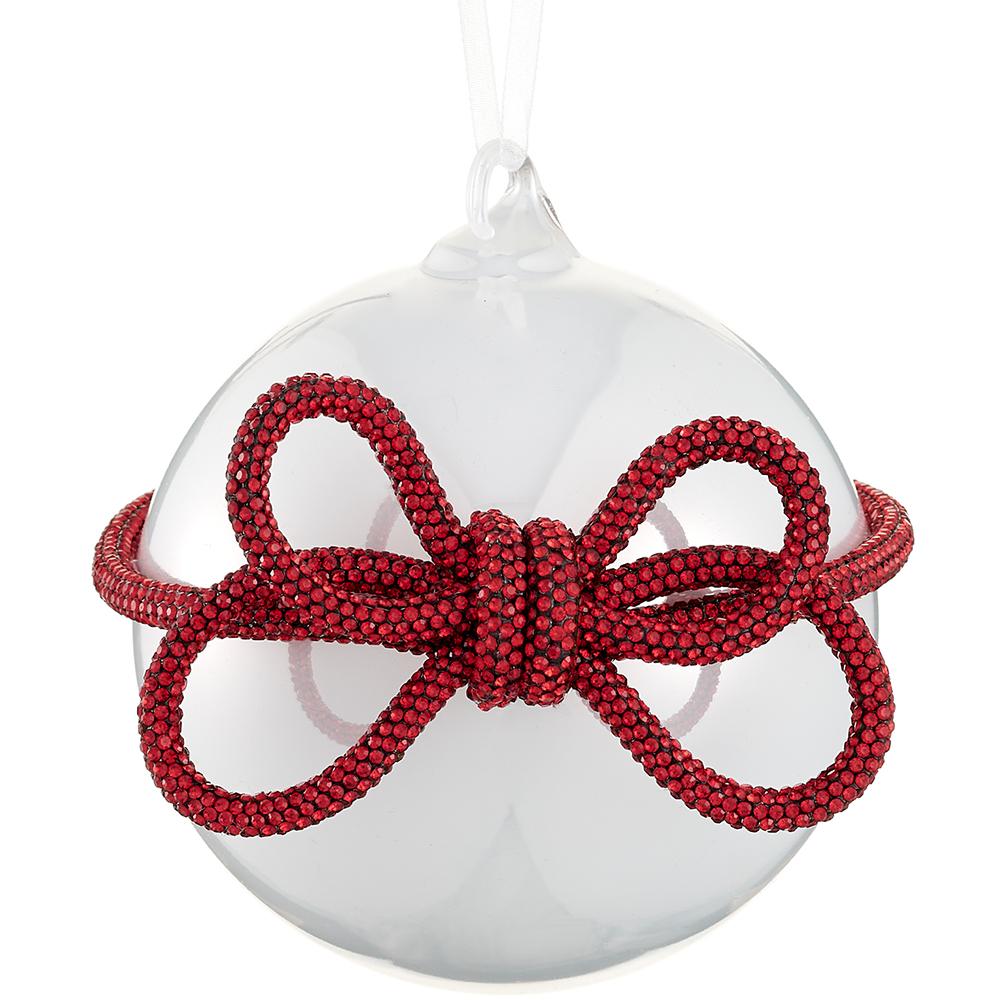 4" Glass Ball Ornament with  Diamond Bow
