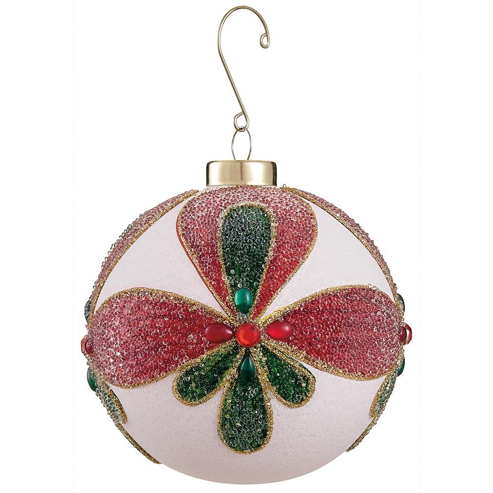 4"Jewel Flower Gla. Ball Orna. - Mixed
