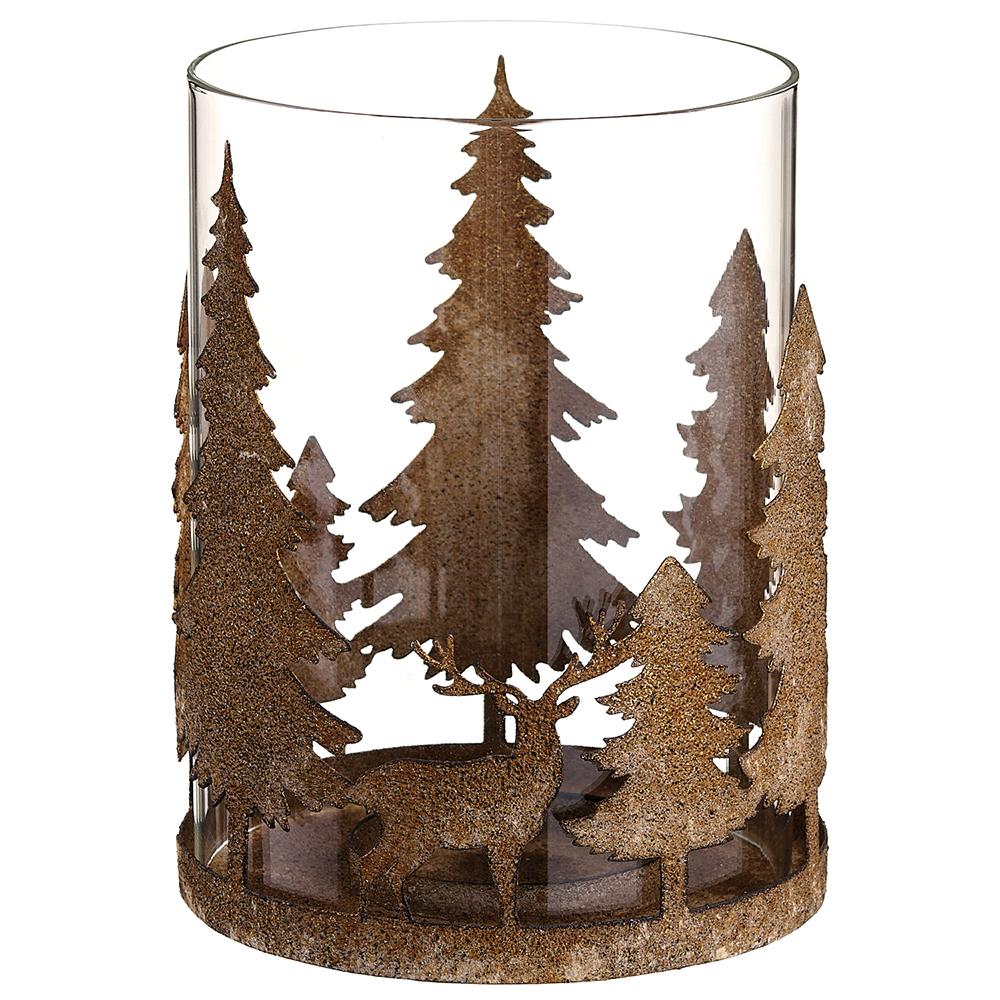8"Metal Tr.Candleholder W/Gls - Rust Clear