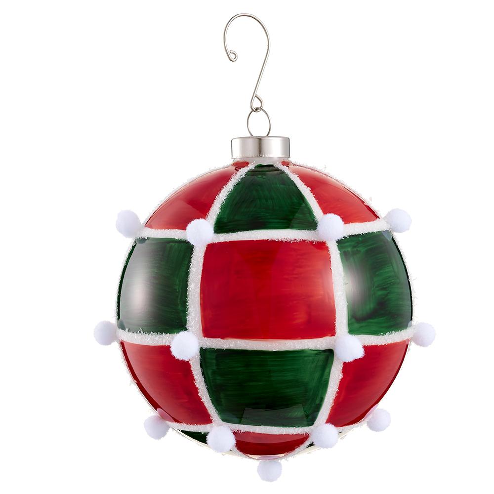 4.75" Snowed Pompom Glass  Ball Ornament