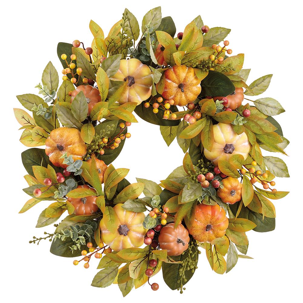 24" Pumpkin/Berry Wreath - Orange Green