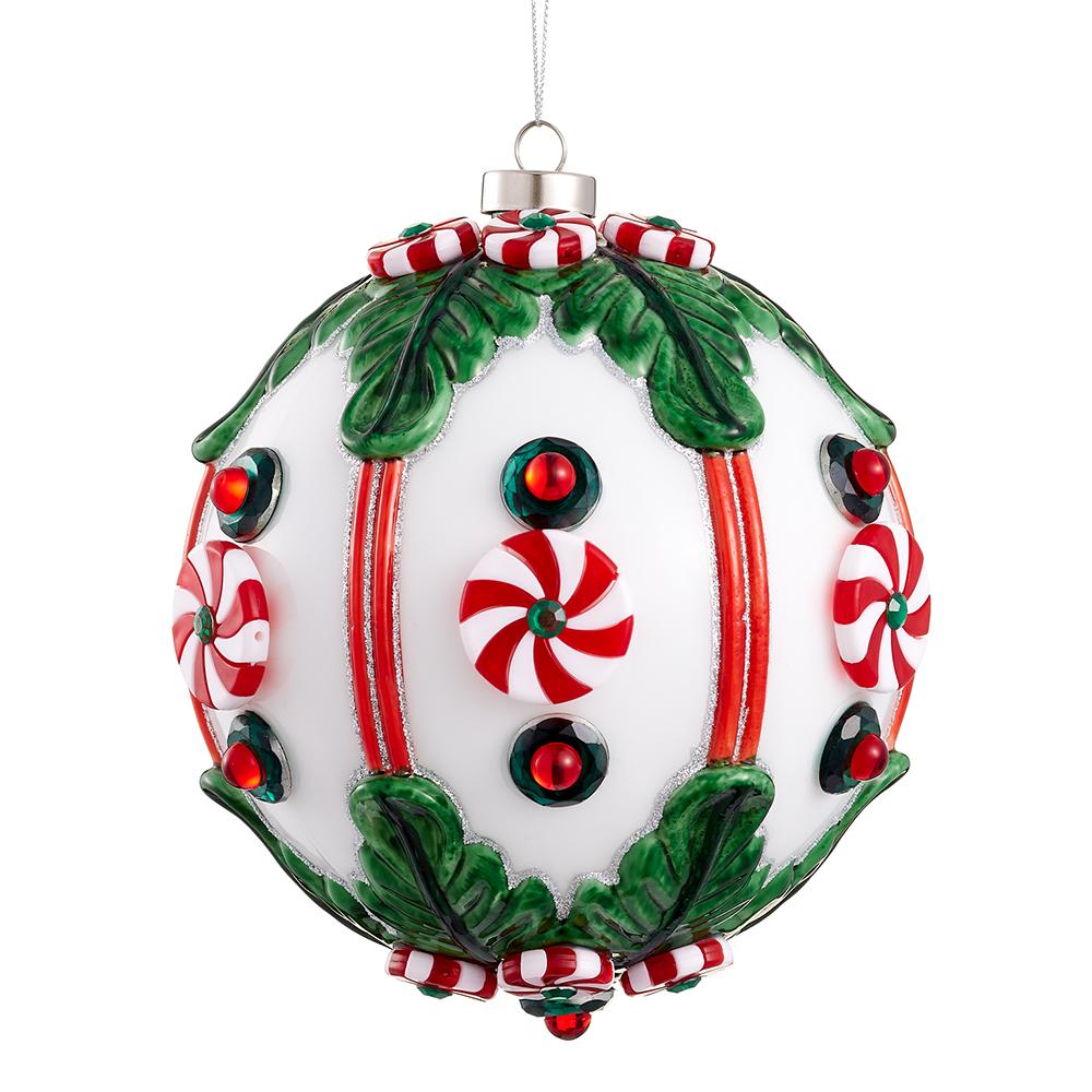 6" Glitter Candy Glass  Ball Ornament