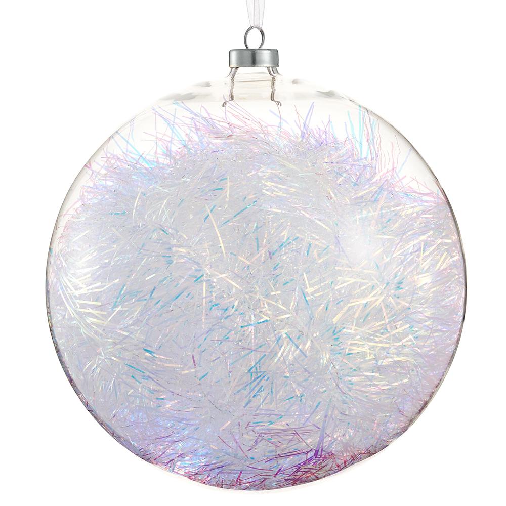 8" Glass  Ball Ornament  with Tinsel