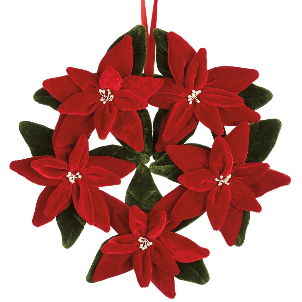 12"   Velvet  Poinsettia Wreath - Red