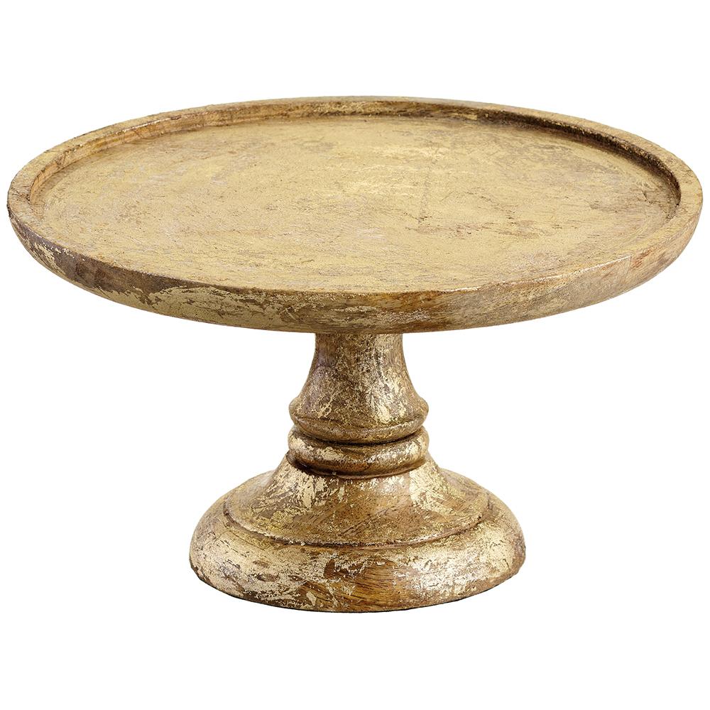 7" HX12" D  Wood Cake Stand - Gold + Brown