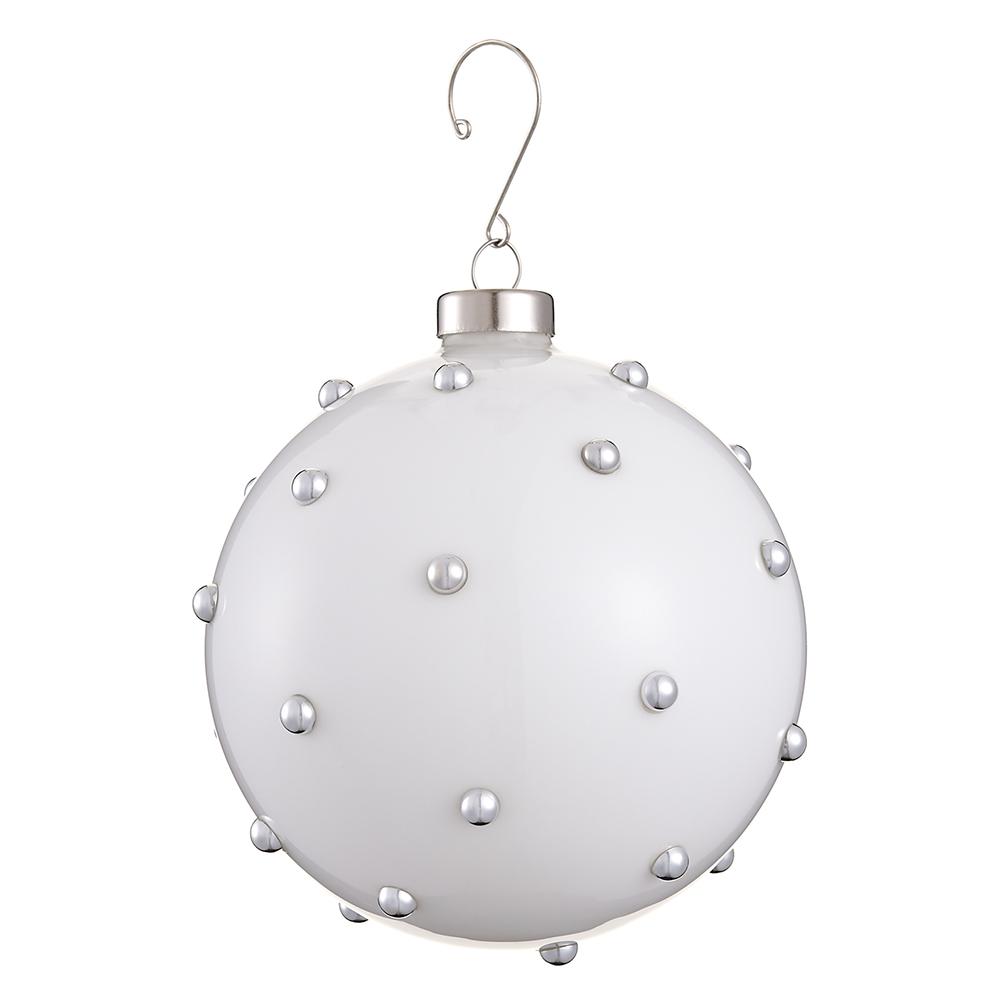 4.75" Bead Glass Ball Ornament - White Silver