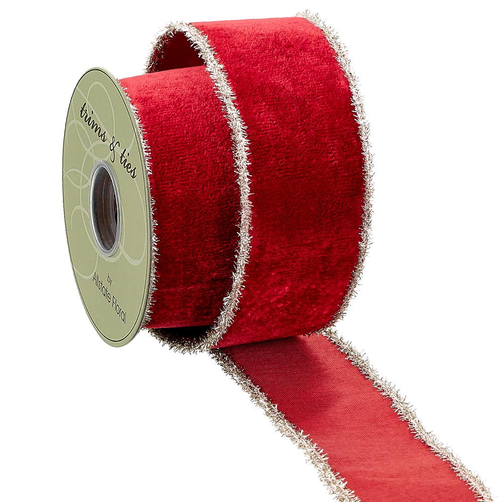 25" W5Y  Tinsel Edged Velvet Ribbon