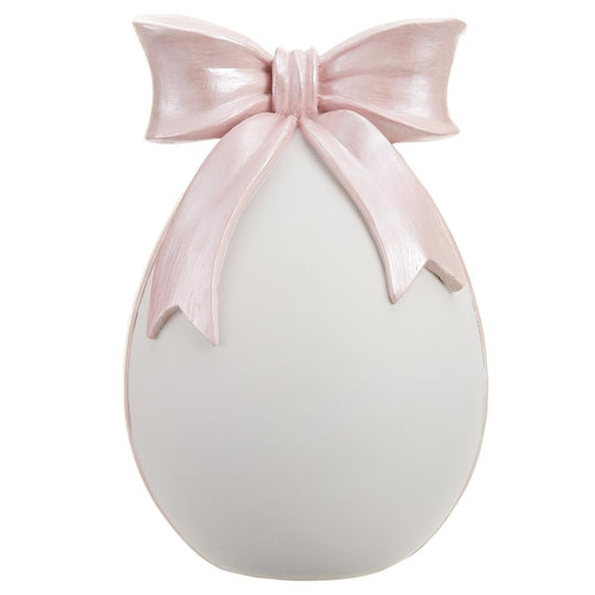 7.5" White Egg with Pink Bow